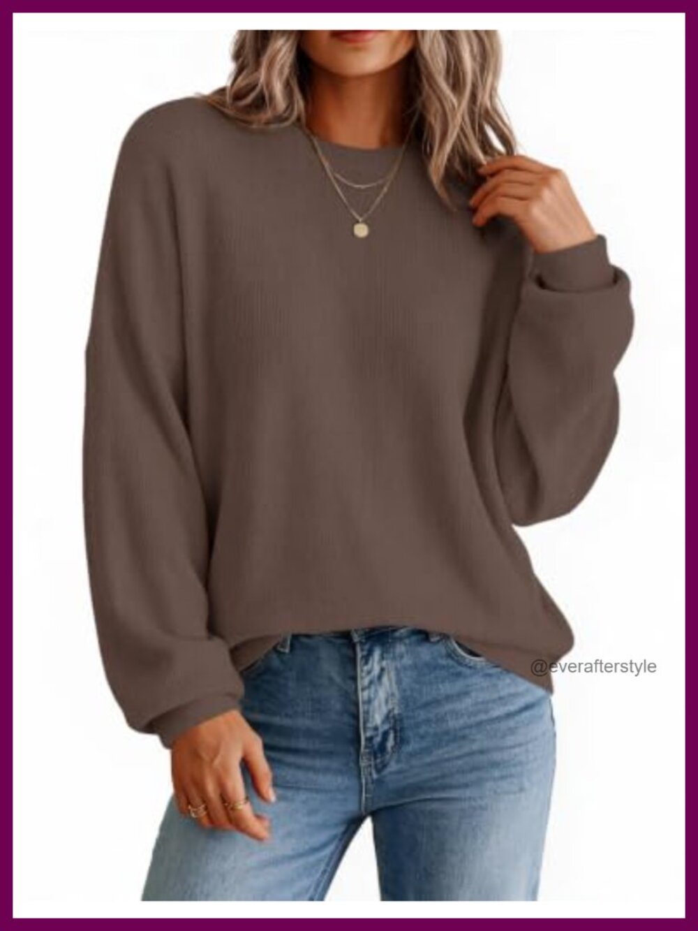 Oversized Knit Sweater Women Crewneck Long Sleeve Pullover Fall Winter